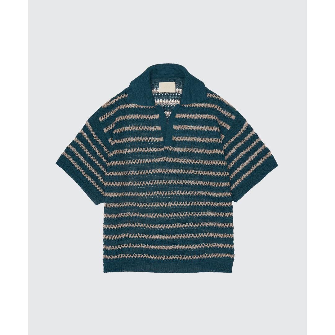 YOKE|衼   BORDER MESH KNIT SKIPPER POLO SHIRT PEACOCK GREEN  (YK25SS001010S)