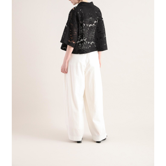 トップス SACRA LEAF RASCHEL LACE CROPPED SHIRT SACRA｜サクラ ｜LEAF RASCHEL LACE CROPPED SHIRT｜OFF