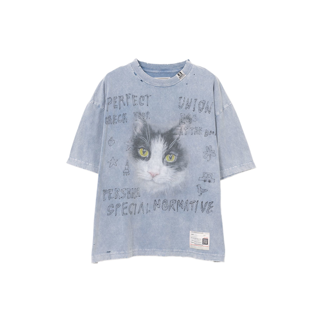 Maison MIHARA YASUHIRO|ߥϥ䥹ҥ Cat Print Bleached T-shirt BLUE(B14TS591) 