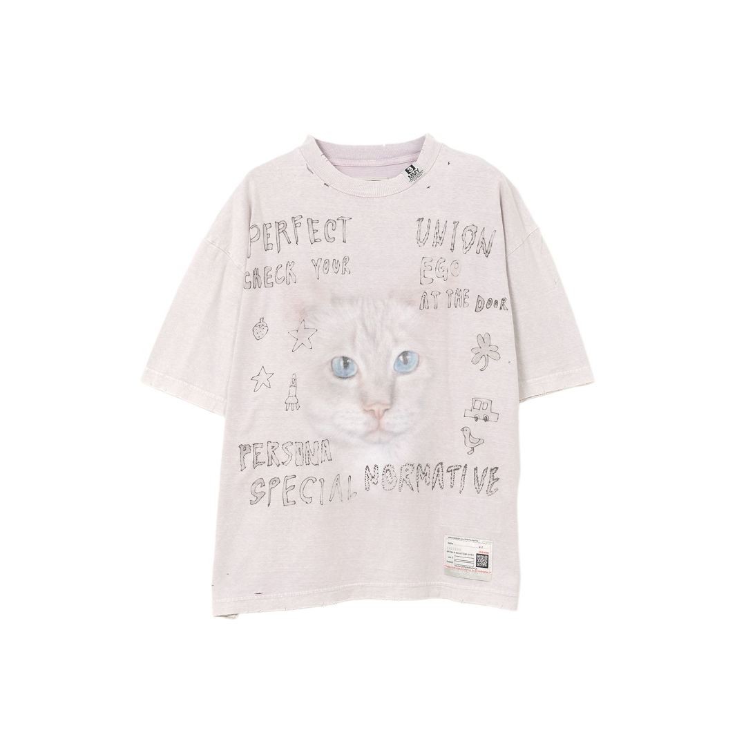Maison MIHARA YASUHIRO|ߥϥ䥹ҥ Cat Print Bleached T-shirt PINK(B14TS591) 