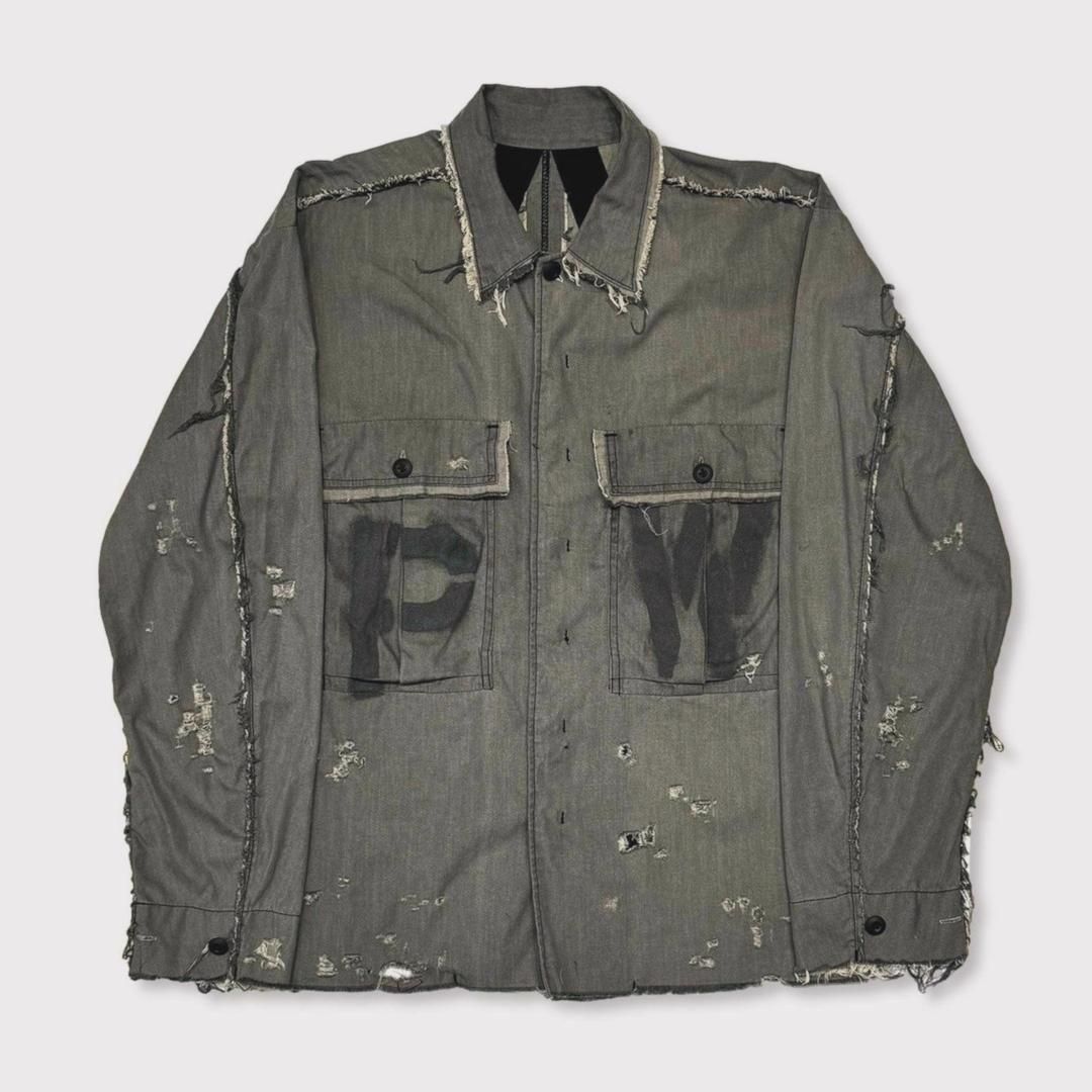 MINUSڥޥʥ PW Slash Seam HBT Work Shirt With Damaged FROM COAL MINE DUST GREY  (M-P1-TP2)