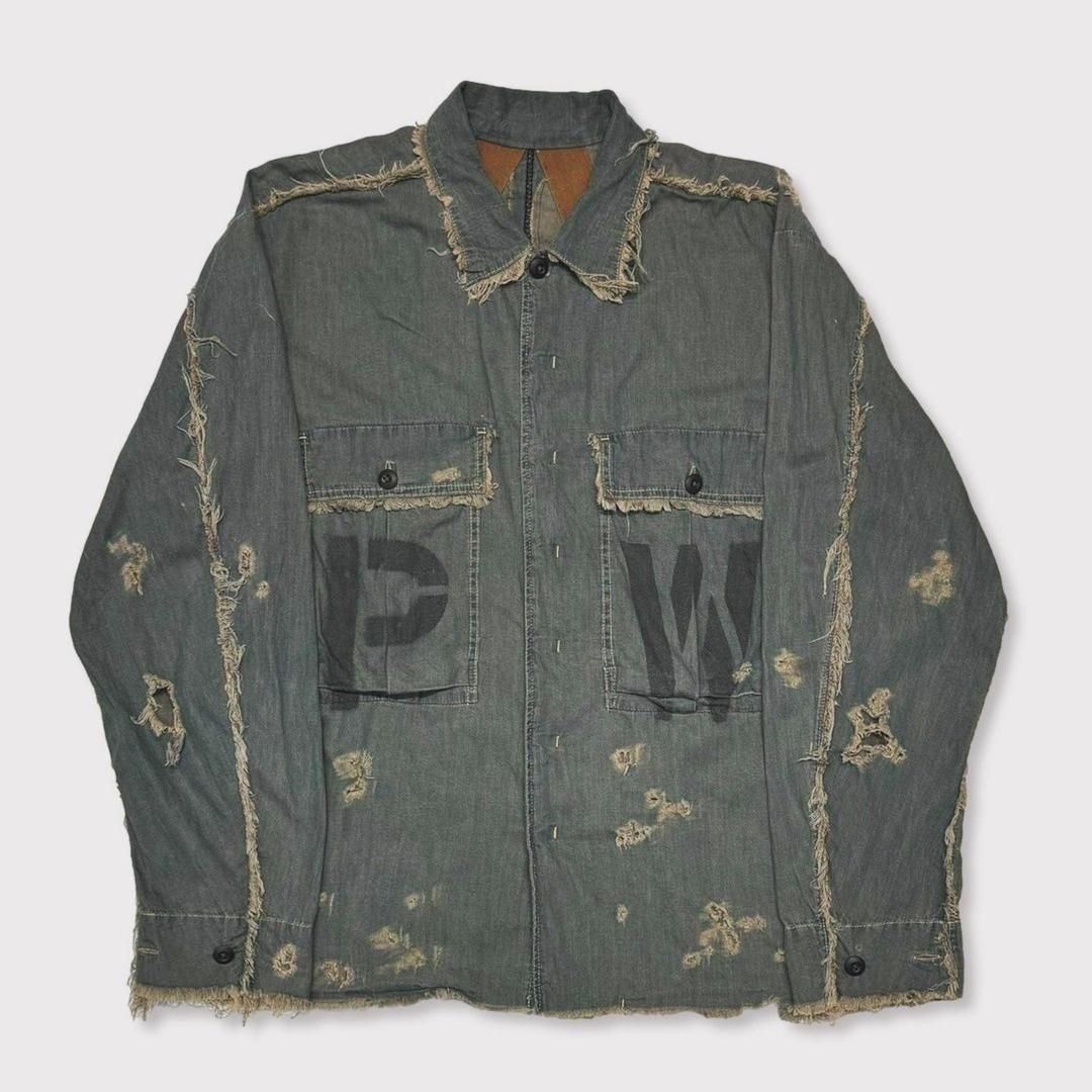 MINUSڥޥʥ PW Slash Seam HBT Work Shirt With Damaged FROM COAL MINE DUST SAX  (M-P1-TP2)