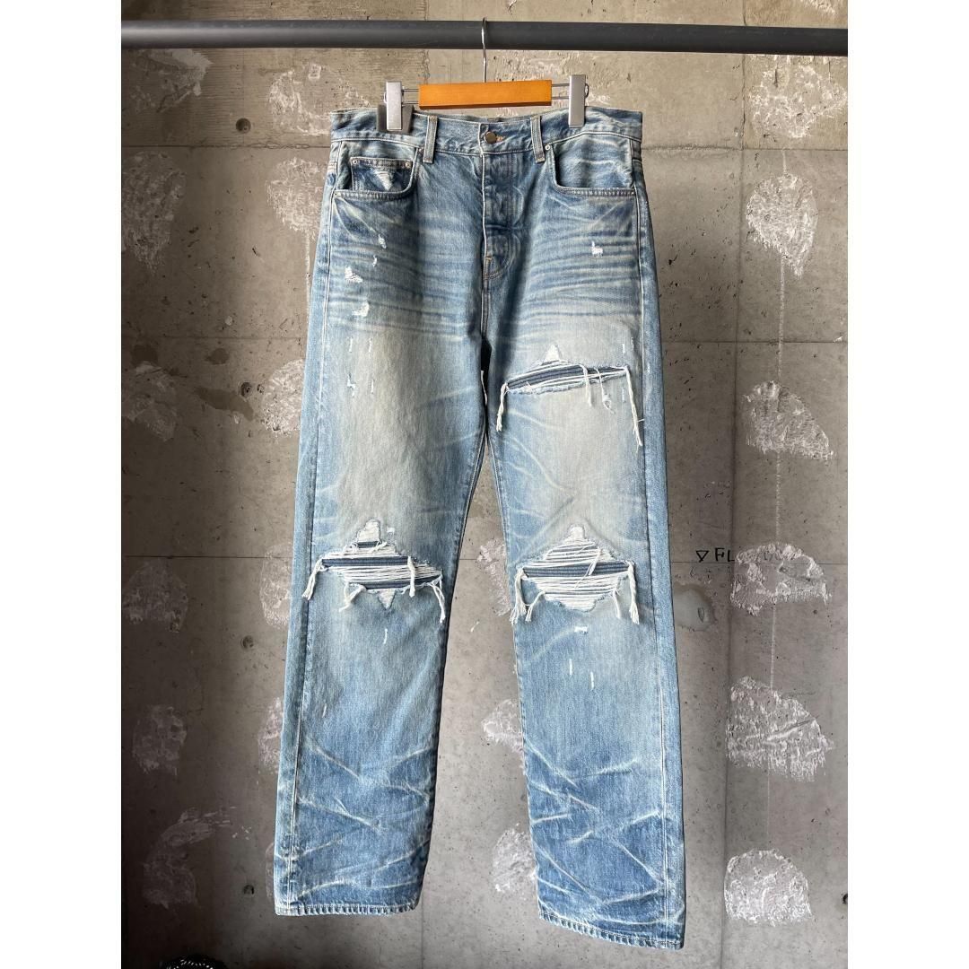 AMIRI | ߥ  PLEATED DENIM STRAIGHT MX1 JEAN HONEY COMB INDIGO  (AMDNGH1087) 