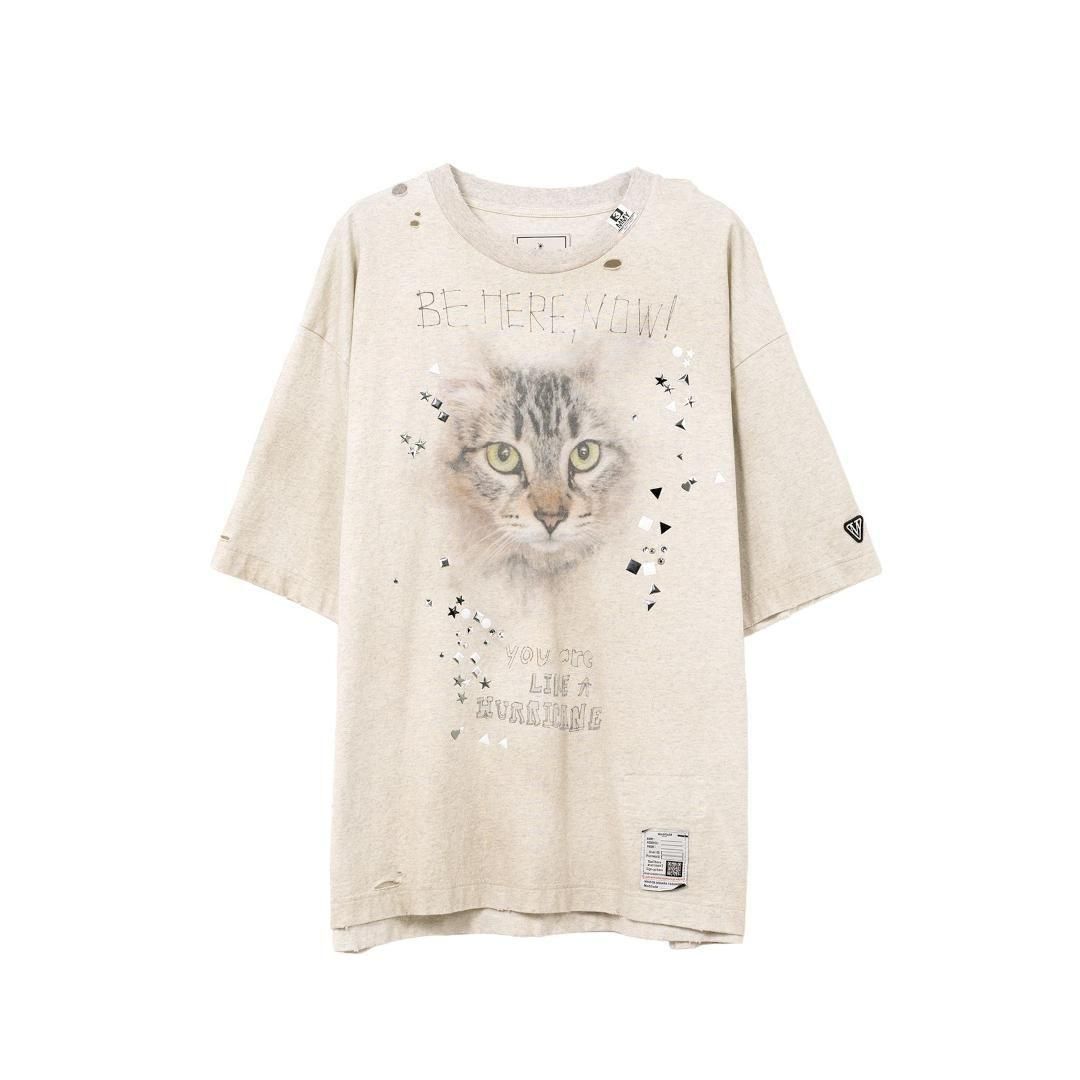 Maison MIHARA YASUHIRO|᥾ߥϥ䥹ҥ Cat Printed Embellished Distressed T-shirt GRAY (J15TS752)