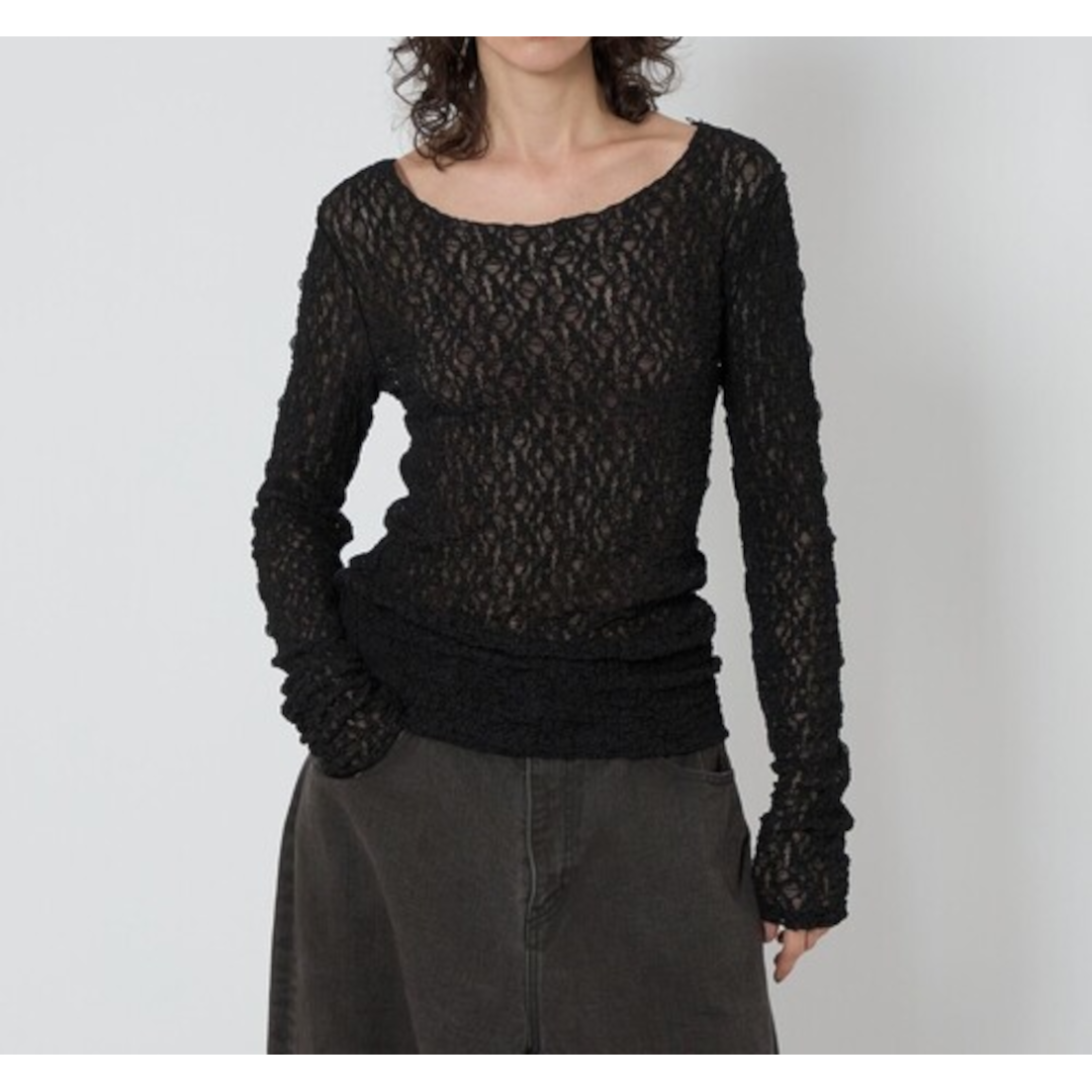 Y's コットン ニット ロングスリーブ カットソー 黒2 Y's - Y's コットン ニット ロングスリーブ カットソー 黒2の