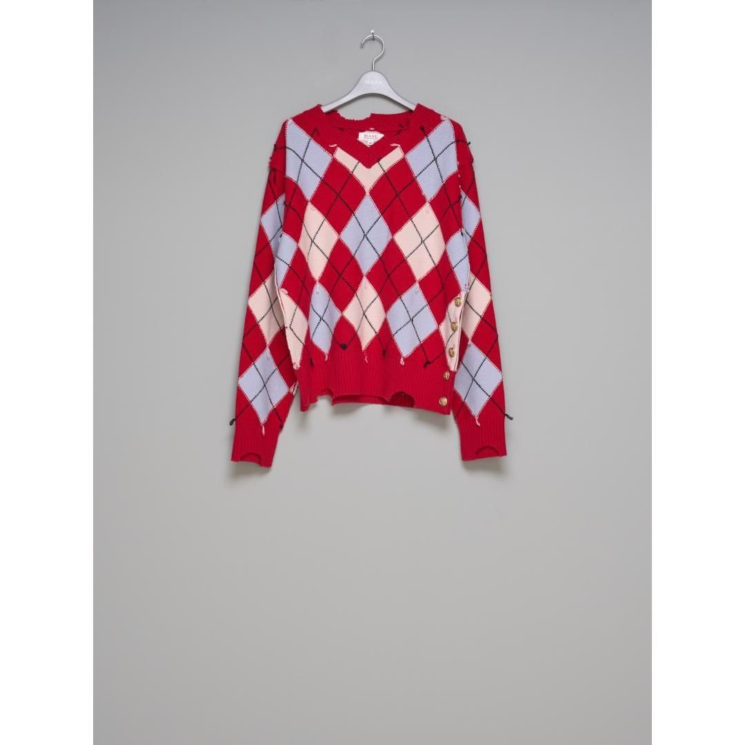 MASU | エムエーエスユー DIAMOND SCRAPED SWEATER RED , BLACK