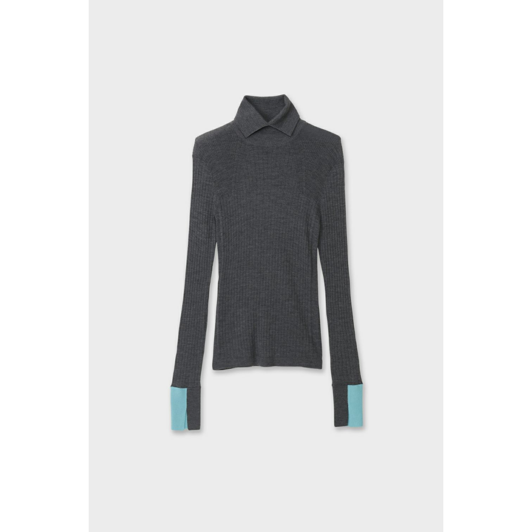 CINOH 【チノ】 TURTLE NECK TIGHT KNIT C.GRAY/TURQUOISE