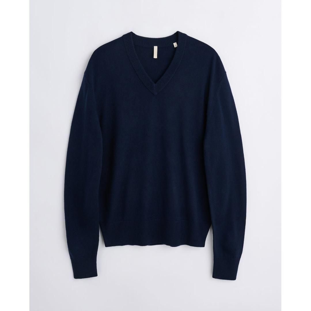 トップス SUNFLOWER Moon Merino V Neck Navy S SUNFLOWER | サンフラワー moon merino v neck - NAVY (3039-3)