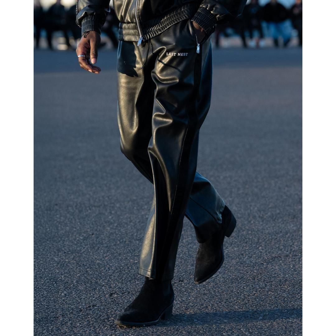 LAST NEST | ラスト ネスト Faux Leather Track Pants / Black