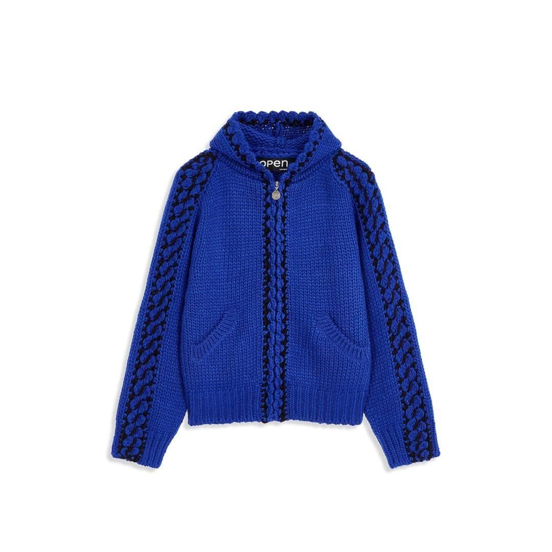 OPEN YY | オープンワイワイ STITCH ZIP UP KNIT HOODIE, BLUE