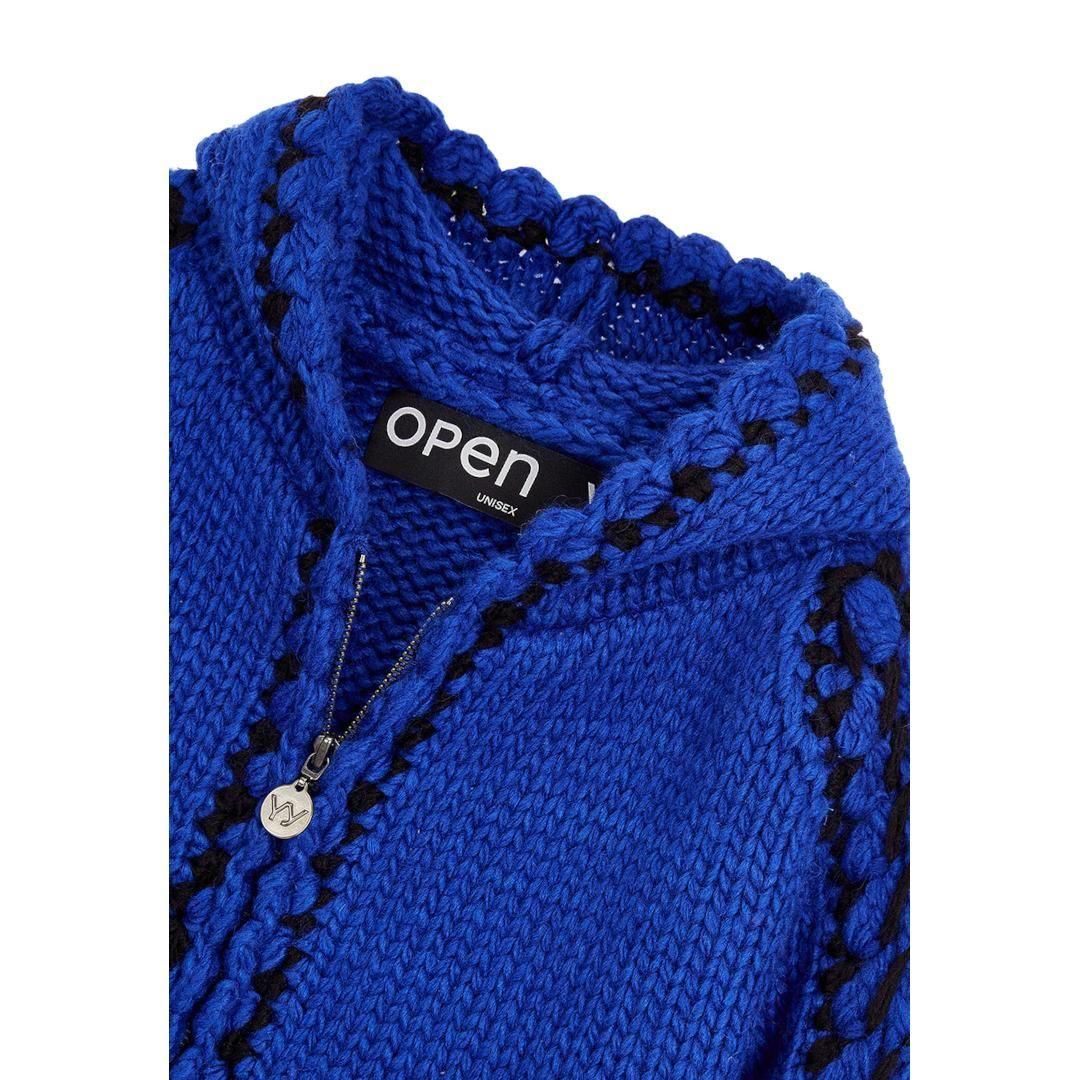 OPEN YY | オープンワイワイ STITCH ZIP UP KNIT HOODIE, BLUE