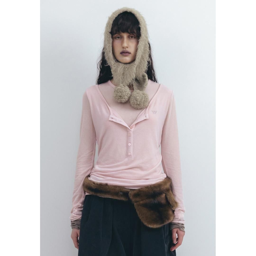 OPEN YY | オープンワイワイ LAYERED HENLEY LOUNGE TEE, CHARCOAL