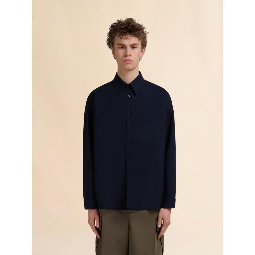 MARNI | マルニ TROPICAL WOOL LONG SLEEVED SHIRT BLUE BLACK