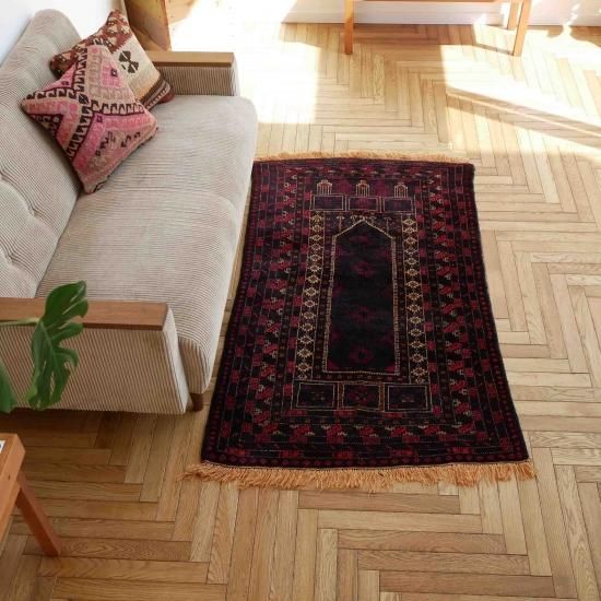 漆赤アフガニスタンバルーチ147×90cm【送料無料】 - inie japan 漆赤アフガニスタンバルーチ147×90cm【送料無料】 - inie japan