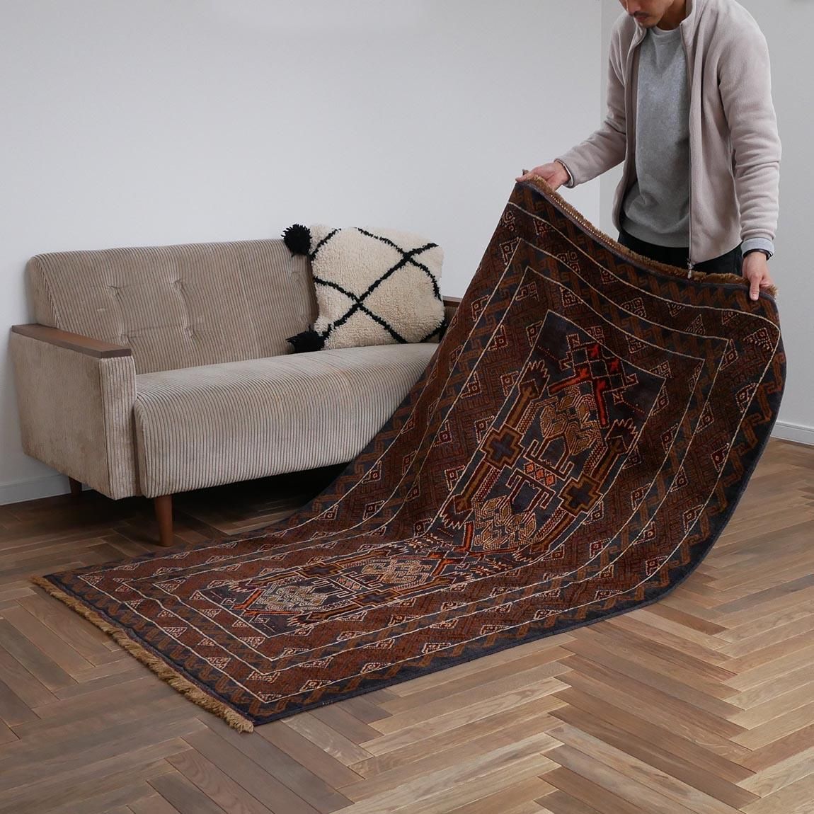 濃紺に差し色は橙バルーチ188×109cm【送料無料】 - inie japan