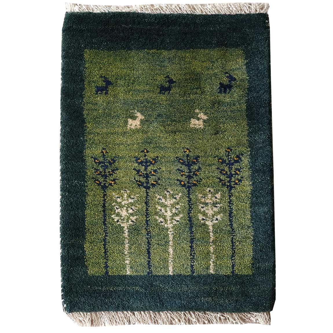 夏の大キャンペーン】ギャッベ ミニランナー118×47 緑ラクダ