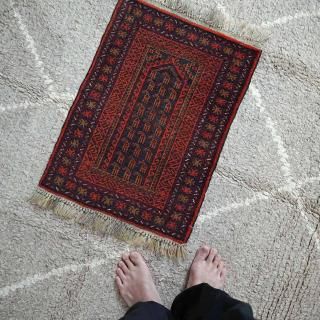 トライバルラグ トライバルメダリオン柄ラグ | ヴィンテージ風グレー&ブルー