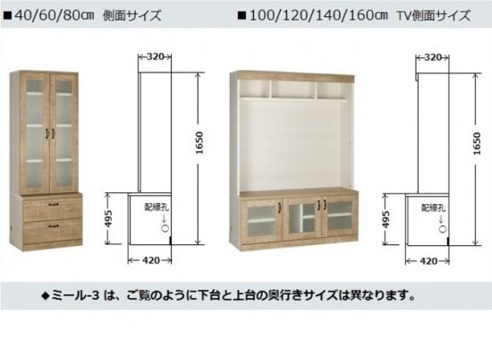 壁面収納すえ木工Miel-3 60-TOH W600×D420(上台320)×H1650mm - 暮らし