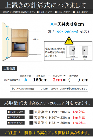 標準上置き Materia-3 TM D32 UW140-H28～35 W1400×D320×H280～350mm