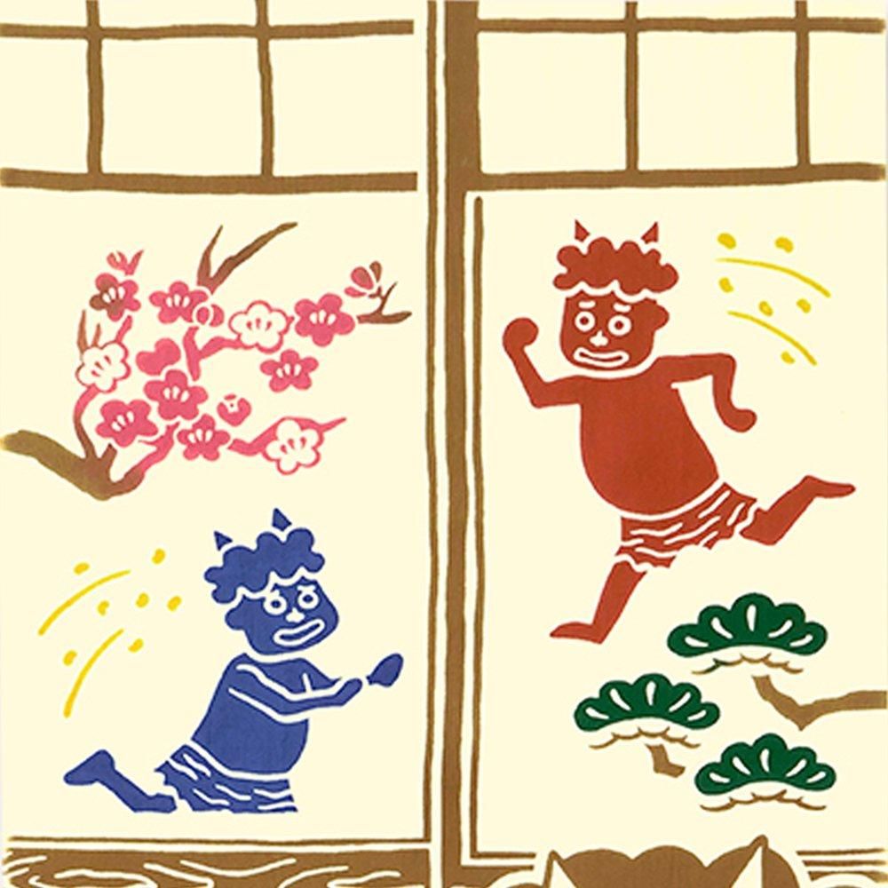 鬼と恵方巻｜手ぬぐい｜【Kenema】節分｜JIKAN STYLE（ジカン