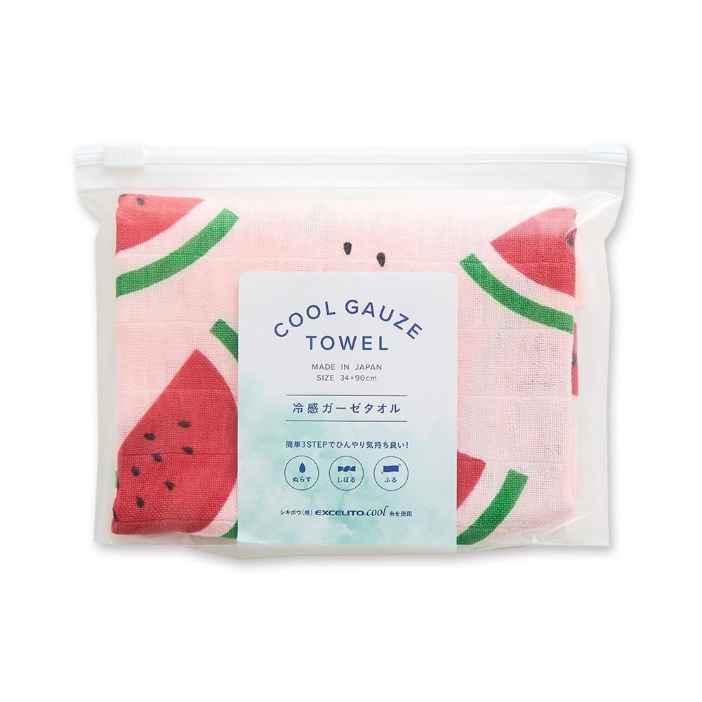 ピンク色 スイカ柄｜冷感ガーゼタオル｜【MIYAMOTO COLLECTION】タオル