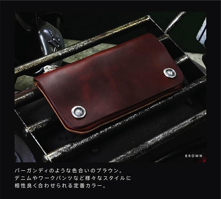 MOTO トラッカーウォレット ブラウンレザー MOTOR ボタン付き MOTO トラッカーウォレット ブラウンレザー MOTOR ボタン付き
