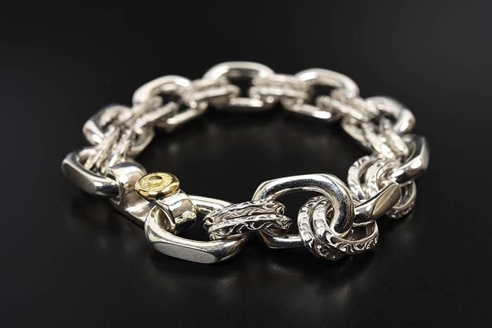 MOTO ブレスレット K18メタル付925シルバーダブルチェーン】- MOTOR-Natoriya