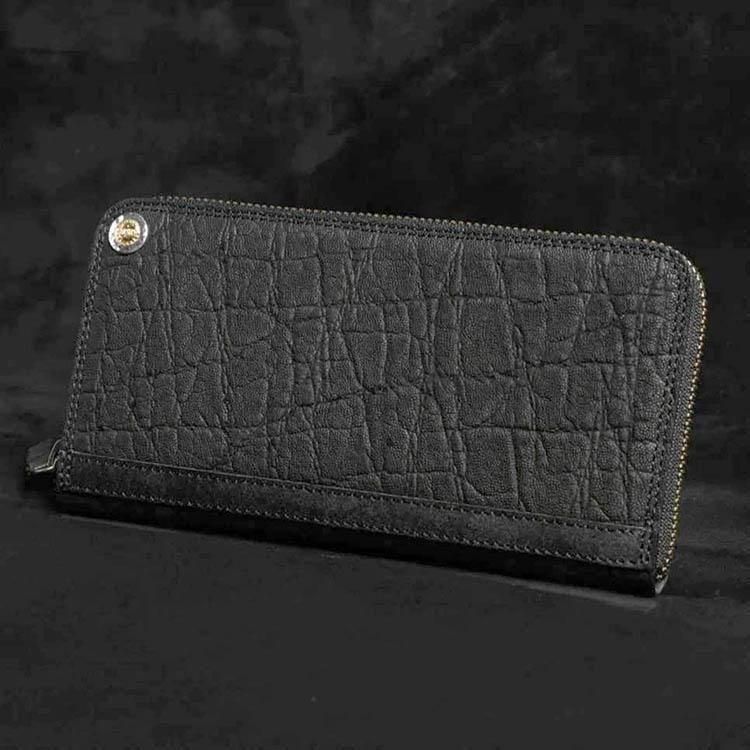 珠玉象革】MOTO FW1 エレファント ジップロングウォレット (BLACK)
