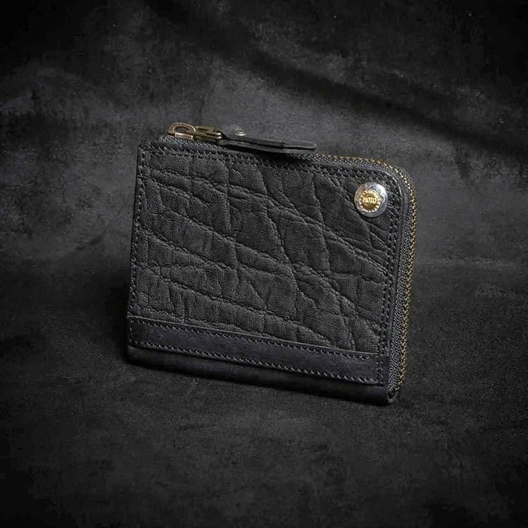 象革】MOTO FW4 エレファント コンパクトジップウォレット (BLACK)