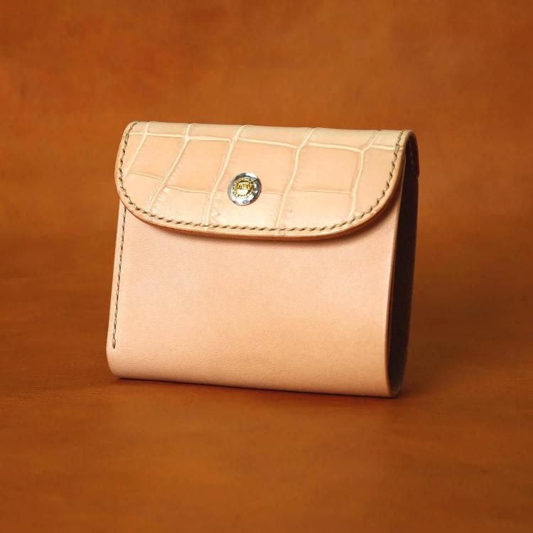 【ピノ】COW CRUST カウクラスト ショートウォレット【オーダー】 MOTO W5 ヌメクロコ×ベルギーヌメ ショートウォレット (ナチュラル)