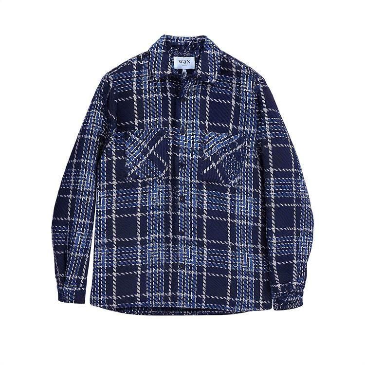 Wax London WHITING オーバーシャツ WAVE CHECK ネイビーグレー