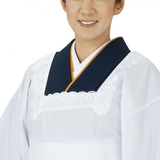 おけい⭐️ANLICO・素敵な割烹着／エプロン／白／美品 割烹着 フリル付き 白 85cm 90cm おしゃれ シンプル 和装用 着物