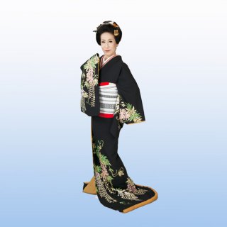 身丈約198正絹　日本舞踊　裾引き＆帯２点セット　衣装　お引きづり