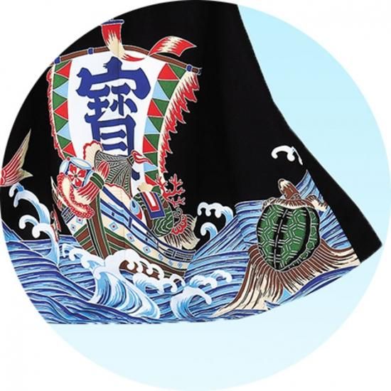 希少！　アンティーク　万祝着　地厚木綿　漁師　大漁祝① 万祝衣装 まいわい着物 きもの 黒地 鶴 亀 大漁 萬祝 仕立て