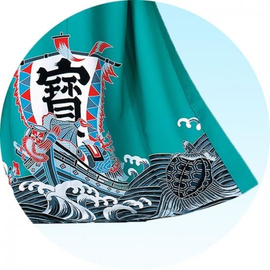 希少！　アンティーク　万祝着　地厚木綿　漁師　大漁祝① 万祝衣装 まいわい着物 きもの 黒地 鶴 亀 大漁 萬祝 仕立て