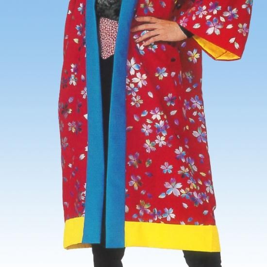 長半纏 法被ロング 赤 レインボー箔 桜 アウトレット 激安 大