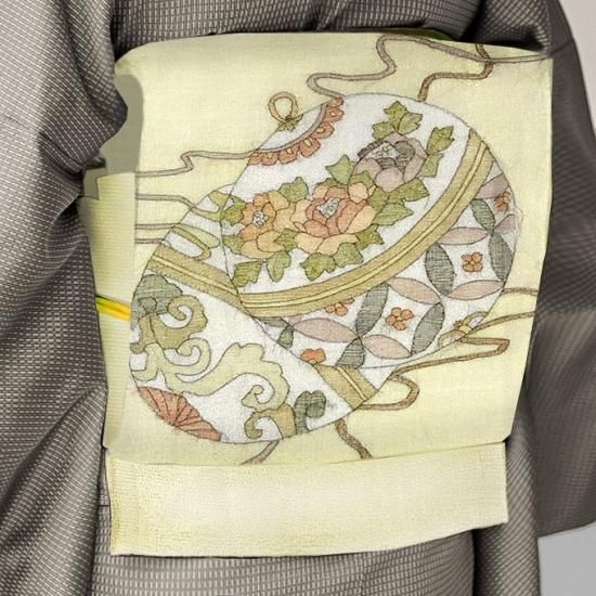 正絹 袋帯 お太鼓柄 新品 白地 オフホワイト 貝合わせ お出かけ