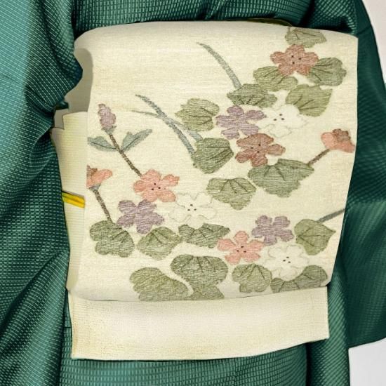 正絹 袋帯 お太鼓柄 新品 白地 オフホワイト 花 お出かけ 訪問 正絹 袋帯 お太鼓柄 新品 白地 オフホワイト 花 お出かけ 訪問