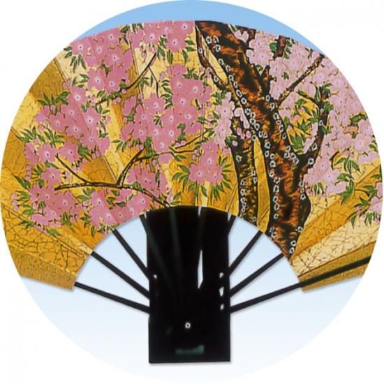 飾り扇子 飾り用 扇子 金箔地黒骨 桜 9寸(27cm) 房付 飾り台