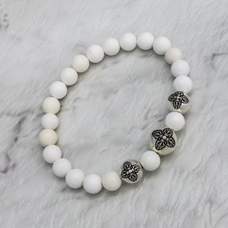 ȡ󡦥֥쥹å w/ ֥롦ɡӡʥۥ磻ȥ) : Stone Bracelet w/ Double Dorje Bead (White Agate)