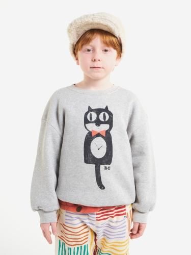 20%OFF!!BOBO CHOSES Cat O'clock grey melange sweatshirt - W 20%OFF!!BOBO CHOSES Cat O'clock grey melange sweatshirt - W