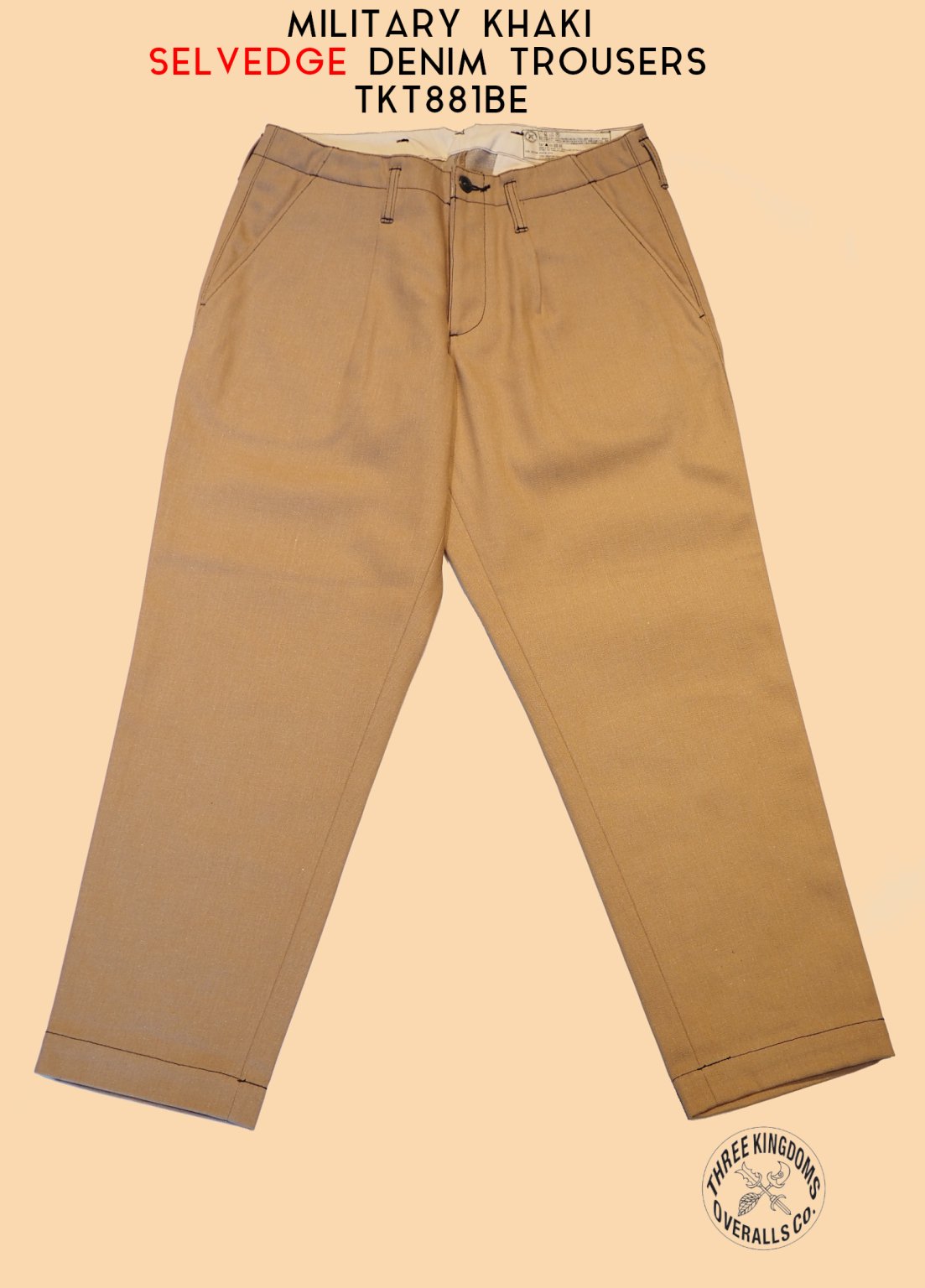 TKT881BE  MILITARY KHAKI SELVEDGE DENIM TROUSERS<img class='new_mark_img2' src='https://img.shop-pro.jp/img/new/icons14.gif' style='border:none;display:inline;margin:0px;padding:0px;width:auto;' />