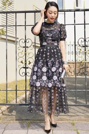 【再入荷】【即納】半袖刺繍フラワードレス - anneofficial