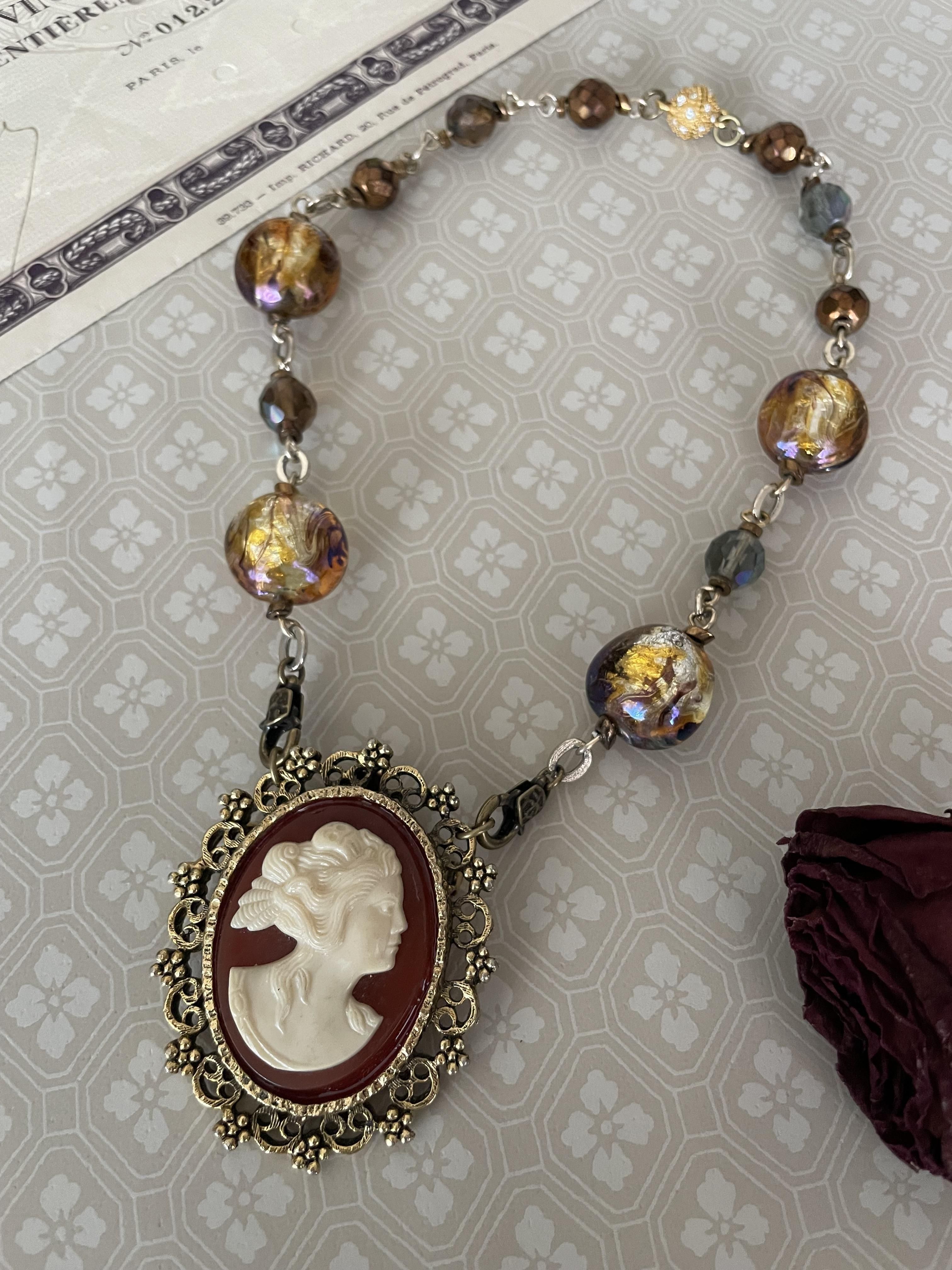 カメオブローチ・ネックレス ✤ストーンカメオブローチ✤K18✤2way