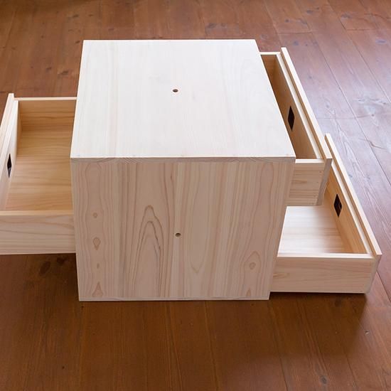 ひのきキューブボックス 無塗装 3段引き出し 連結型 - 木作り ひのきキューブボックス 無塗装 3段引き出し 連結型 - 木作り