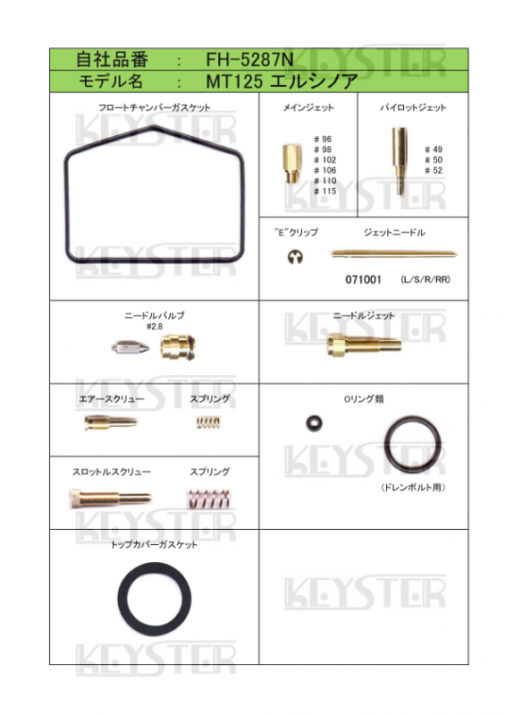 燃調キット MT125エルシノア用キャブレター オーバーホール 燃調キット MT125エルシノア用キャブレター オーバーホール