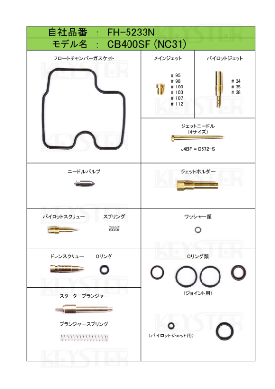 燃調キット CB400SF (NC31)用キャブレター オーバーホール