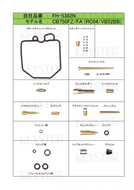 燃調キット CB750FZ/CB750FA (RC04)用キャブレター オーバーホール 