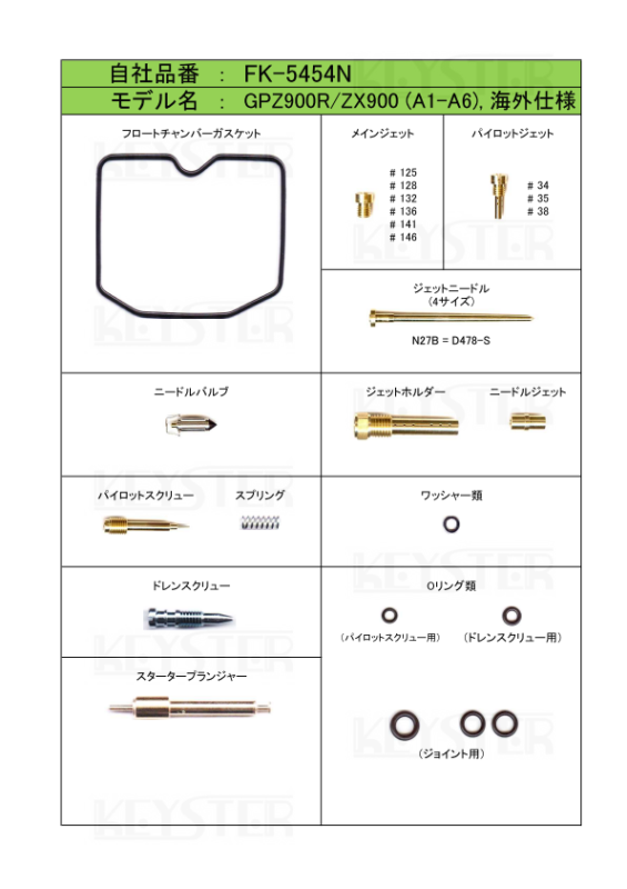 燃調キット GPZ900R/ZX900 (A1-A6)用キャブレター オーバーホール ...