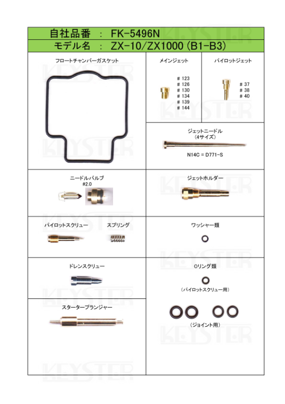 燃調キット ZX-10/ZX1000 (B1-B3)用キャブレター オーバーホール 燃調キット ZX-10/ZX1000 (B1-B3)用キャブレター オーバーホール